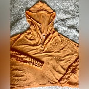 Free People Orange button up hoodie (Size Medium)